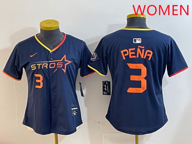 Women Houston Astros #3 Pena Drak Blue Three generations Joint Name 2025 Nike MLB Jersey style 4105